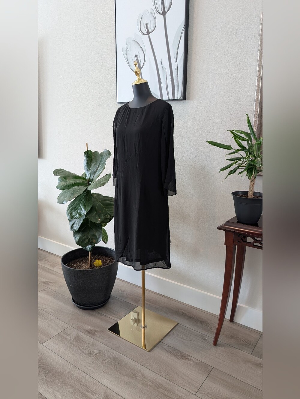 Grace Karin Black Long Sleeve Chiffon Shift Dress - L - Picture 8 of 11